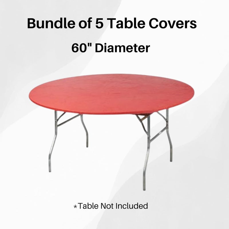 Kwik-Covers 60" Round Fitted Plastic Table Covers, Bundle of 5 (Red) - Image 2